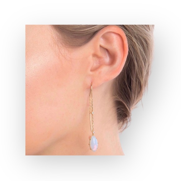 new Jules Smith ꧁ 14K Gold Plated Opal + Cubic Zirconia CZ Threader Earrings ꧂ - Picture 2 of 16